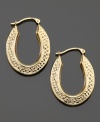 These 14k gold hoop earrings feature comforting design for every day.  Approximate diameter: 1/2 inch. Approximate length: 1 inch.