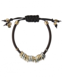 Ring in the new with this leather bracelet from Lucky Brand. Rings crafted from gold- and silver-tone mixed metal, as well as crystal-like accents, dress up the bracelet for a bold fashion statement. Approximate diameter: 2-1/4 inches. Ring in the new with this leather bracelet from Lucky Brand. Rings crafted from gold- and silver-tone mixed metal, as well as crystal-like accents, dress up the bracelet for a bold fashion statement. Approximate diameter: 2-1/4 inches.