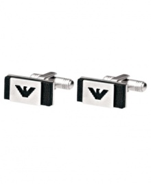 The perfect finishing touch for your modern, dressed-up look. Stainless steel and leather cuff links by Emporio Armani. The perfect finishing touch for your modern, dressed-up look. Stainless steel and leather cuff links by Emporio Armani.