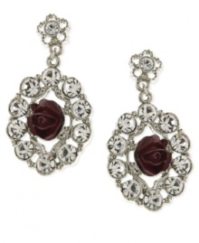 Fashion-forward flowers. These drop earrings from 2028 are crafted from silver-tone mixed metal with glass crystal stones and cranberry-colored flower details providing an elegant touch. Approximate drop: 1-1/4 inches. Fashion-forward flowers. These drop earrings from 2028 are crafted from silver-tone mixed metal with glass crystal stones and cranberry-colored flower details providing an elegant touch. Approximate drop: 1-1/4 inches.