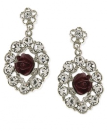 Fashion-forward flowers. These drop earrings from 2028 are crafted from silver-tone mixed metal with glass crystal stones and cranberry-colored flower details providing an elegant touch. Approximate drop: 1-1/4 inches.