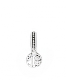 Mark a special birthday with a special charm: The sculptured 16 medallion dangles from a dotted bead, all in sterling silver. Donatella is a playful collection of charm bracelets and necklaces that can be personalized to suit your style! Available exclusively at Macy's. Mark a special birthday with a special charm: The sculptured 16 medallion dangles from a dotted bead, all in sterling silver. Donatella is a playful collection of charm bracelets and necklaces that can be personalized to suit your style! Available exclusively at Macy's.