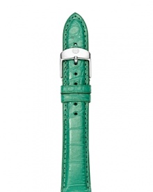 Let Michele's alligator leather watch strap give your classic chronograph a hit of modern attitude, accented by a bold silver buckle. It's an instant style status update. Let Michele's alligator leather watch strap give your classic chronograph a hit of modern attitude, accented by a bold silver buckle. It's an instant style status update.