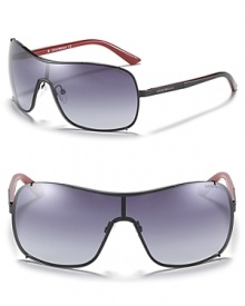 Sleek shield-style shades from Emporio Armani. Sleek shield-style shades from Emporio Armani.