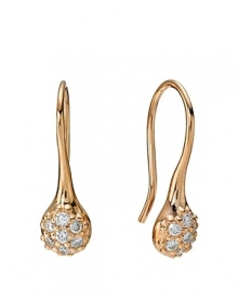 Pavé diamonds light up 18K rose gold drop earrings by PANDORA. Pavé diamonds light up 18K rose gold drop earrings by PANDORA.