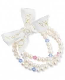 A splash of color only enhances the appeal of this bracelet set of three. Cultured freshwater pearls (6-7 mm) represent a timeless look. Approximate length: 7-1/2 inches. A splash of color only enhances the appeal of this bracelet set of three. Cultured freshwater pearls (6-7 mm) represent a timeless look. Approximate length: 7-1/2 inches.