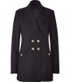 Channel the look of the moment in this Military-inspired wool-blend coat from Faith Connexion - Wide notched lapels, long sleeves, front button placket, double-breasted, gold-tone decorative buttons, slit pockets, back belt detail with buttons - Wear with a cashmere pullover, leather leggings, and ankle booties