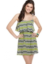 Go flirty in this day dress from Ali & Kris that sports a fun print and a ruffled overlay at the bodice! Go flirty in this day dress from Ali & Kris that sports a fun print and a ruffled overlay at the bodice!