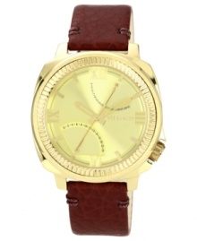Oxblood leather creates a bold timepiece from Vince Camuto. Oxblood leather creates a bold timepiece from Vince Camuto.