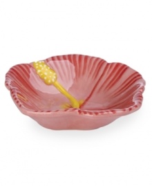 Feel like you're on holiday with Clay Art's tropical Hibiscus dip bowls, featuring a fanciful flower shape and rosy pink hue in dishwasher-safe earthenware. Feel like you're on holiday with Clay Art's tropical Hibiscus dip bowls, featuring a fanciful flower shape and rosy pink hue in dishwasher-safe earthenware.