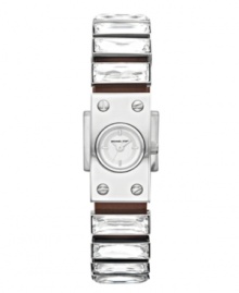 Expect the unexpected. Michael Kors combines leather and light-reflecting crystal on this watch.
