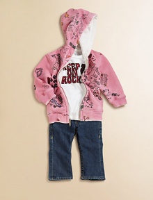 Baby will be dressed to impress in this cool three-piece set featuring a hand-drawn hoodie, snap tee and Billy jeans packaged in a stylish gift box. Hoodie Attached hoodLong sleevesFull-zip frontSlash pocketsRibbed cuffs and hem Tee CrewneckShort sleevesShoulder snaps Jeans Front button closureAdjustable waistband with belt loopsZip flyFive-pocket styleCottonMachine washImported Baby will be dressed to impress in this cool three-piece set featuring a hand-drawn hoodie, snap tee and Billy jeans packaged in a stylish gift box. Hoodie Attached hoodLong sleevesFull-zip frontSlash pocketsRibbed cuffs and hem Tee CrewneckShort sleevesShoulder snaps Jeans Front button closureAdjustable waistband with belt loopsZip flyFive-pocket styleCottonMachine washImported