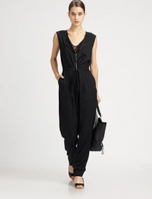 Sleeveless silhouette, drawstring waistband and an exposed front zipper modernize this retro silk-rich design. Front zipperSleevelessDrawstring waistbandSlash pockets93% silk/7% elastaneDry cleanImportedModel shown is 5'10 (177cm) wearing US size 4. Sleeveless silhouette, drawstring waistband and an exposed front zipper modernize this retro silk-rich design. Front zipperSleevelessDrawstring waistbandSlash pockets93% silk/7% elastaneDry cleanImportedModel shown is 5'10 (177cm) wearing US size 4.