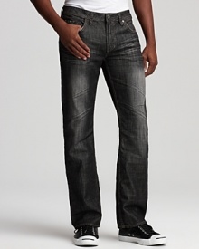 Buffalo's straight leg jeans feature distressing on the pockets and fading on thighs for instant worn-in cool. Buffalo's straight leg jeans feature distressing on the pockets and fading on thighs for instant worn-in cool.