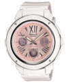 A ladylike pink dial adds a sweet touch to this white sport watch from Baby-G.