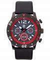 Black and red create a bold look on this precise chronograph watch from Izod.