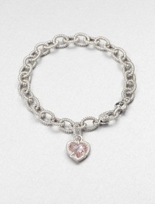 A sweet style with a textured sterling silver link chain and a pink crystal heart charm. Pink crystalSterling silverLength, about 7.5Lobster clasp closureImported A sweet style with a textured sterling silver link chain and a pink crystal heart charm. Pink crystalSterling silverLength, about 7.5Lobster clasp closureImported