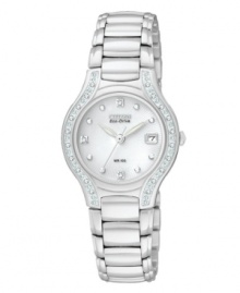 Lovely curves and luminous diamond accents are stunning on this Eco-Drive Modena watch by Citizen.