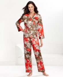 Luxurious prints transport you away from the stresses of the day. Relax in these silky soft pajamas by Morgan Taylor. Luxurious prints transport you away from the stresses of the day. Relax in these silky soft pajamas by Morgan Taylor.