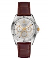 Flashes of golden tones update this brown leather watch from Nautica.