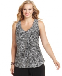 A perfect layering piece: Alfani's sleeveless plus size top, featuring a ruffled front. A perfect layering piece: Alfani's sleeveless plus size top, featuring a ruffled front.