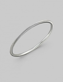 From the Cable Bangle Collection. Textured on the outside and smooth on the inside in cool sterling silver. Sterling silver Diameter, about 2½ Made in USA From the Cable Bangle Collection. Textured on the outside and smooth on the inside in cool sterling silver. Sterling silver Diameter, about 2½ Made in USA