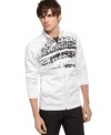 A hip graphic print makes this pull over quarter-zip sweater a cool addition to your seasonal wardrobe. (Clearance)
