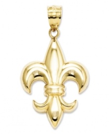 Perfect fashion for the Francophile. This iconic Fleur De Lis charm shines in polished 14k gold. Chain not included. Approximate length: 1-1/5 inches. Approximate width: 7/10 inch. Perfect fashion for the Francophile. This iconic Fleur De Lis charm shines in polished 14k gold. Chain not included. Approximate length: 1-1/5 inches. Approximate width: 7/10 inch.