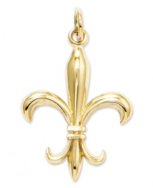 Fashion for the Francophile. This pretty Fleur de Lis charm features a solid, polished design in 14k gold. Chain not included. Approximate length: 1-1/5 inches. Approximate width: 3/5 inch. Fashion for the Francophile. This pretty Fleur de Lis charm features a solid, polished design in 14k gold. Chain not included. Approximate length: 1-1/5 inches. Approximate width: 3/5 inch.