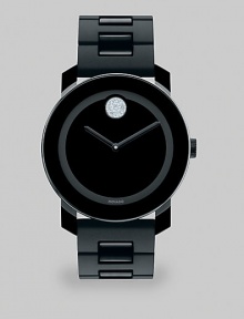 Bold watch with a black TR90 and stainless steel case and a black TR90 link bracelet accented with Swarovski crystals. Swiss quartz movementWater resistant to 3 ATMRound TR90 and stainless steel case, 36mm (1.4) Smooth bezelBlack dial with Swarovski crystal dotTR90 and polyurethane link braceletMade in Switzerland Bold watch with a black TR90 and stainless steel case and a black TR90 link bracelet accented with Swarovski crystals. Swiss quartz movementWater resistant to 3 ATMRound TR90 and stainless steel case, 36mm (1.4) Smooth bezelBlack dial with Swarovski crystal dotTR90 and polyurethane link braceletMade in Switzerland