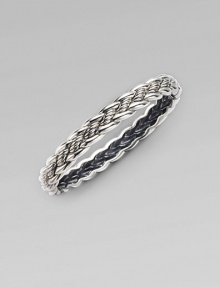 From the Woven Cable Collection. An elegant braid of sterling silver weaves textured and smooth strands into a sophisticated bangle. Sterling silver Diameter, about 2¼ Width, about ¼ Imported