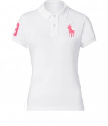 Detailed in breathable cotton mesh, Ralph Laurens neon detailed big pony polo is a cool modern take on this iconic style - Small collar, button placket, short sleeves, oversized neon pink embroidered polo player at chest and number patch on sleeve, slit sides, high-low hemline - Classic slim fit - Wear with your favorite jeans and just as bright loafers Detailed in breathable cotton mesh, Ralph Laurens neon detailed big pony polo is a cool modern take on this iconic style - Small collar, button placket, short sleeves, oversized neon pink embroidered polo player at chest and number patch on sleeve, slit sides, high-low hemline - Classic slim fit - Wear with your favorite jeans and just as bright loafers