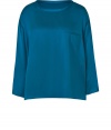 Elegant, minimalist separates are versatile additions to any on-the-go wardrobe, and Steffen Schrauts blue silk top does not disappoint - Easy, boxy cut, with longer hems at sides - Wide, round neck and long sleeves - Small hidden pocket at chest - Pair with leather pants, skinny denim or cigarette trousers and style with platform pumps, ankle booties or ballet flats