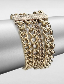 An elegant piece with link chains in various sizes gathered in a multi-row design. Antique-finished goldtoneLength, about 8Slide closureImported An elegant piece with link chains in various sizes gathered in a multi-row design. Antique-finished goldtoneLength, about 8Slide closureImported