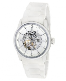 Precision with the flick of a wrist. This automatic watch from Kenneth Cole New York keeps your style fresh with white silicone and a skeleton dial. Precision with the flick of a wrist. This automatic watch from Kenneth Cole New York keeps your style fresh with white silicone and a skeleton dial.
