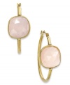 A touch of color livens any look. These stunning 10k gold hoop earrings feature square-cut pink chalcedony stones (5-1/5 ct. t.w.). Approximate drop: 1 inch.