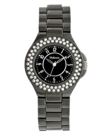 Style&co. lights up the dark with this lovely watch. Hematite tone mixed metal bracelet and round case. Bezel embellished with crystal accents. Glossy black dial features applied silver tone numerals, minute track, three hands and logo. Quartz movement. Splash resistant. Two-year limited warranty. Style&co. lights up the dark with this lovely watch. Hematite tone mixed metal bracelet and round case. Bezel embellished with crystal accents. Glossy black dial features applied silver tone numerals, minute track, three hands and logo. Quartz movement. Splash resistant. Two-year limited warranty.