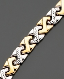 Upgrade any look with this unique, geomotric design. Diamond-cutting on sterling silver links are a chic contrast to shiny 14k gold. Upgrade any look with this unique, geomotric design. Diamond-cutting on sterling silver links are a chic contrast to shiny 14k gold.