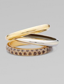 EXCLUSIVELY AT SAKS.COM. A bold set of 14k plated metal and resin covered bangles to stack along the wrist.Resin covered skin 14k plated Total width, about 2½ Made in USA Please note: Pattern may vary. EXCLUSIVELY AT SAKS.COM. A bold set of 14k plated metal and resin covered bangles to stack along the wrist.Resin covered skin 14k plated Total width, about 2½ Made in USA Please note: Pattern may vary.