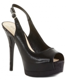 The suede and faux-patent finish of these striking GUESS Glenesia peep-toe platform slingbacks will make you the envy of the dance floor. The suede and faux-patent finish of these striking GUESS Glenesia peep-toe platform slingbacks will make you the envy of the dance floor.