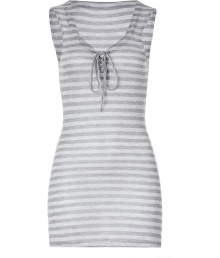 Stylish tank top from microfiber / Tencel - beautiful striped look in silver and grey - nice and long and close fitting cut - sleeveless, with scoop neck, laced front - looks sporty, casual and relaxed - beautiful leisure basic for summer, caan be worn as a long top or mini dress - for vacations and sports, or wear as sleepwear Stylish tank top from microfiber / Tencel - beautiful striped look in silver and grey - nice and long and close fitting cut - sleeveless, with scoop neck, laced front - looks sporty, casual and relaxed - beautiful leisure basic for summer, caan be worn as a long top or mini dress - for vacations and sports, or wear as sleepwear