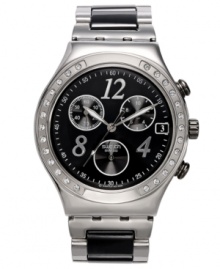 This chronograph Swatch watch from the Dreamnight collection is dream come true with shimmering Swarvoski elements and cool black tones. This chronograph Swatch watch from the Dreamnight collection is dream come true with shimmering Swarvoski elements and cool black tones.