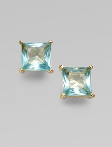 This faceted square of sparkling glass creates a look that's at once modern and classic.12k goldplated Glass Width, about ½ Post backs Imported