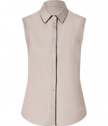 Work a chic edge into your workwear staples with Jil Sander Navys contrast trimmed shirt - Classic collar, sleeveless, button-down front, shirttail hemline, black trim - Tailored fit - Wear with a tailored blazer, pencil skirt and peep-toes Work a chic edge into your workwear staples with Jil Sander Navys contrast trimmed shirt - Classic collar, sleeveless, button-down front, shirttail hemline, black trim - Tailored fit - Wear with a tailored blazer, pencil skirt and peep-toes