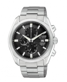 Multiple functions, titanium design and solar power make this Citizen Eco-Drive your go-to watch for every day and every occasion. Multiple functions, titanium design and solar power make this Citizen Eco-Drive your go-to watch for every day and every occasion.