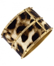 Spots are hot. Jessica Simpson's fierce bangle bracelet features a pvc leopard print set in a studded gold tone mixed metal. Approximate diameter: 3 inches. Spots are hot. Jessica Simpson's fierce bangle bracelet features a pvc leopard print set in a studded gold tone mixed metal. Approximate diameter: 3 inches.