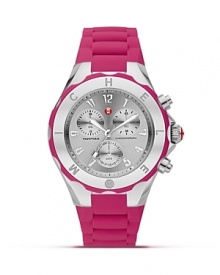Michele's style-setting watches have a sweet side. Boasting a shocking shade and bold bezel, this practical chronograph gives the candy girl a cool reason to make time. Michele's style-setting watches have a sweet side. Boasting a shocking shade and bold bezel, this practical chronograph gives the candy girl a cool reason to make time.