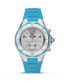 Michele's style-setting watches have a sweet side. Boasting a shocking shade and bold bezel, this practical chronograph gives the candy girl a cool reason to make time. Michele's style-setting watches have a sweet side. Boasting a shocking shade and bold bezel, this practical chronograph gives the candy girl a cool reason to make time.