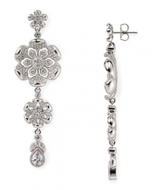 Flowering pave earrings drip with elegance, thanks to Nadri's linear drop design. Wear them with a soft updo to flatter and elongate your neck. Flowering pave earrings drip with elegance, thanks to Nadri's linear drop design. Wear them with a soft updo to flatter and elongate your neck.