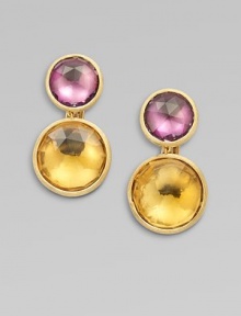 From the Jaipur Collection. A beautiful blend of faceted citrine and amethyst stones set in radiant, textured 18k gold. 18k goldCitrine and amethystDrop, about 1¼Pierce Omega clip backMade in Italy From the Jaipur Collection. A beautiful blend of faceted citrine and amethyst stones set in radiant, textured 18k gold. 18k goldCitrine and amethystDrop, about 1¼Pierce Omega clip backMade in Italy
